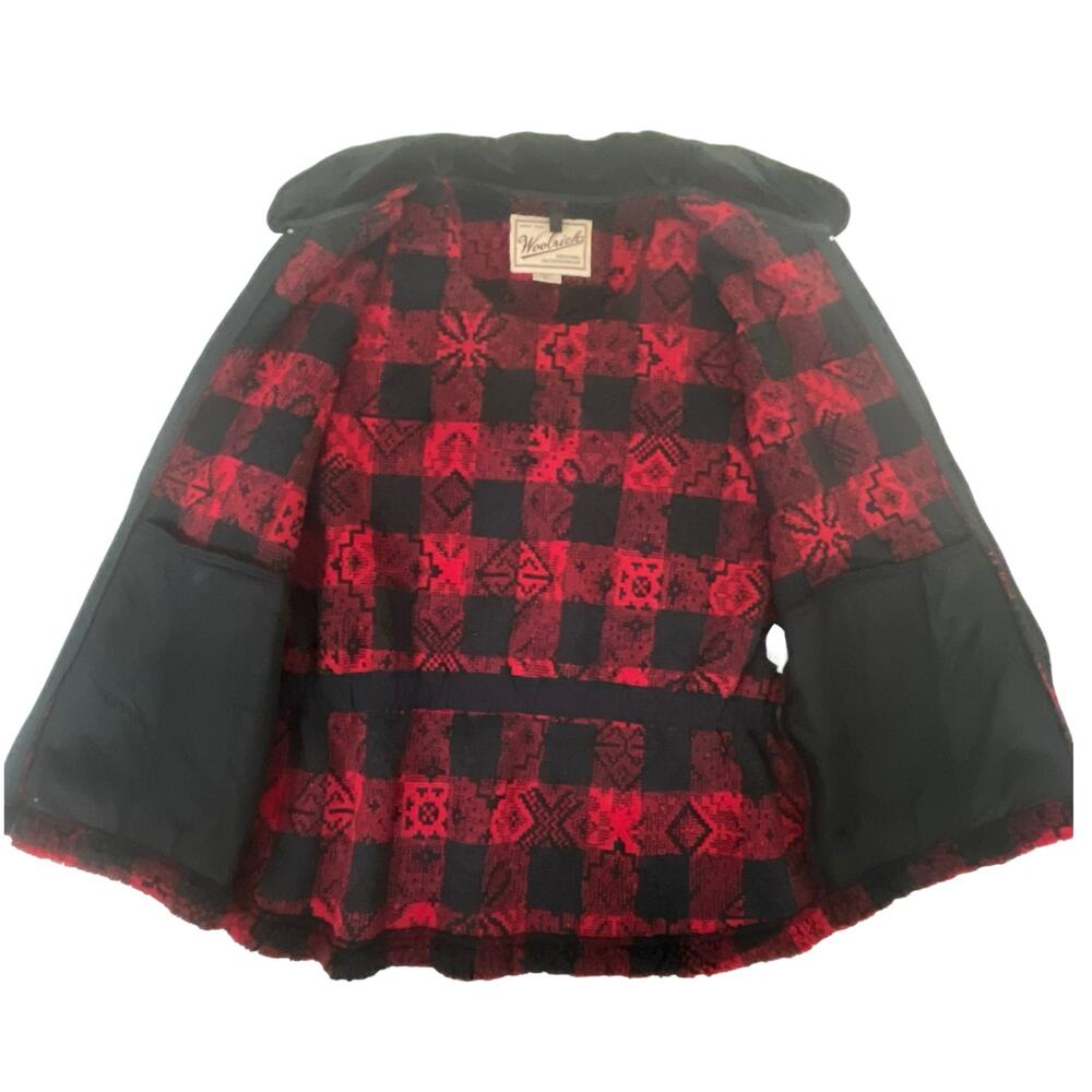 Woolrich Fleece Vest Buffalo Check Women’s Sz M Collar Zip Red Black Outerwear - Picture 4 of 12